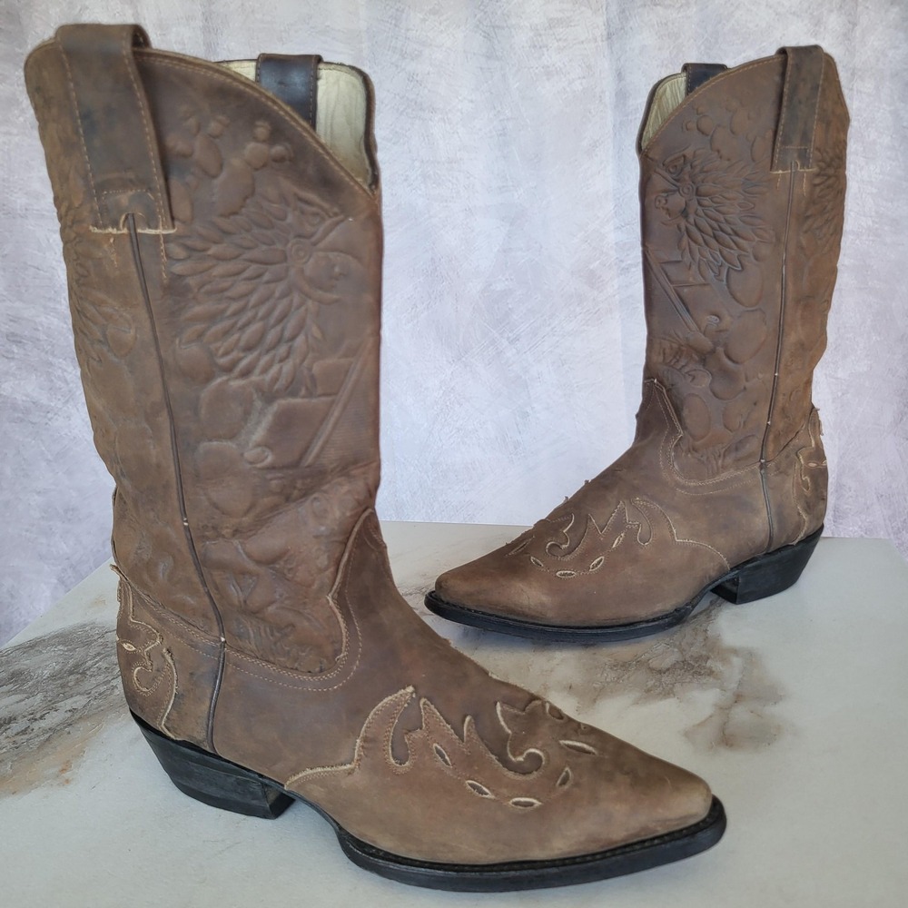Pastizal Aztec Wingtip Overlay Mens Size 7.5 D Brown Leather Western Cowboy